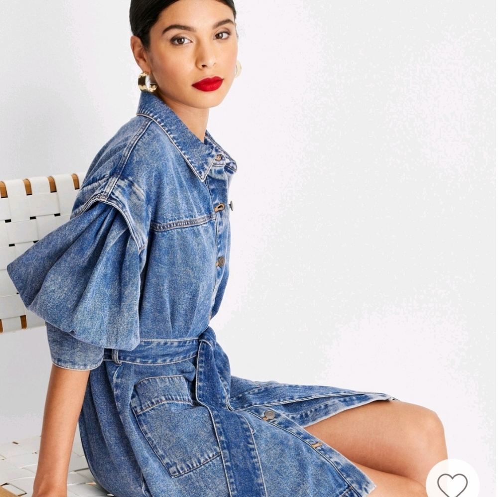 Future Collective with Kahlana Barfield Brown Long Sleeve Utility Denim Dress - Picture 3 of 16